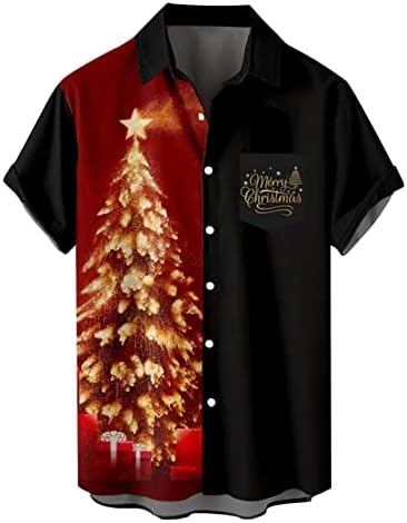 Божиќна кошула на ДСОДАН за мажи со опуштено копче за кратки ракави со кратки кошули Смешно Дедо Клаус Печати Хавајски плажа Топ