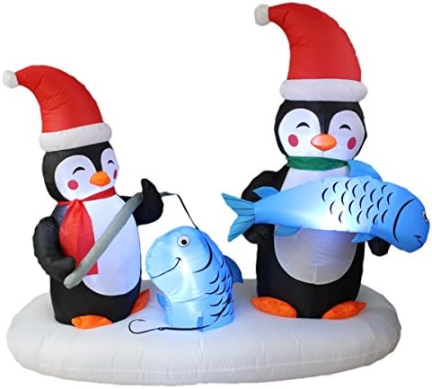 BZB стока 6 стапала долги осветлени Божиќни надувување Две пингвини среќни риболов забава LED светла на отворено затворено празнични