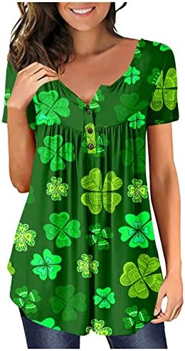 Lcepcy St Patricks Day Women'sенски краток ракав 2023 лето Хенли против вратот печатеше плетени обични тунични блузи кошула