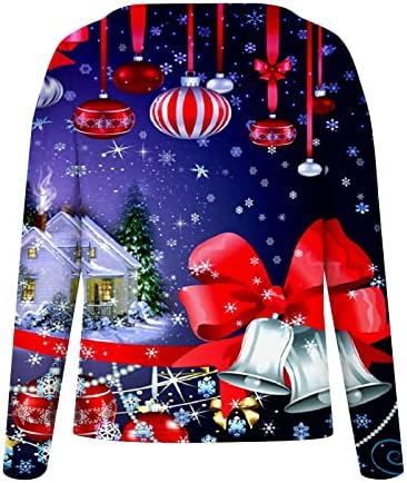 Женски Божиќни кошули со долг ракав Дедо Мраз снежни врвови за снежни врвови, фустани обичен екипаж врат маичка Туника Туника блуза