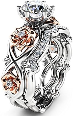 Сребрени цветни цветни прстени розово позлатени кружни исечени прстени за ангажман на цирконија солитер за жени невестински прстен
