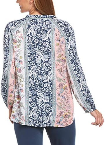 Рафаела Женска Ситна Цветна Печатена Жакард Блуза Со Долги Ракави