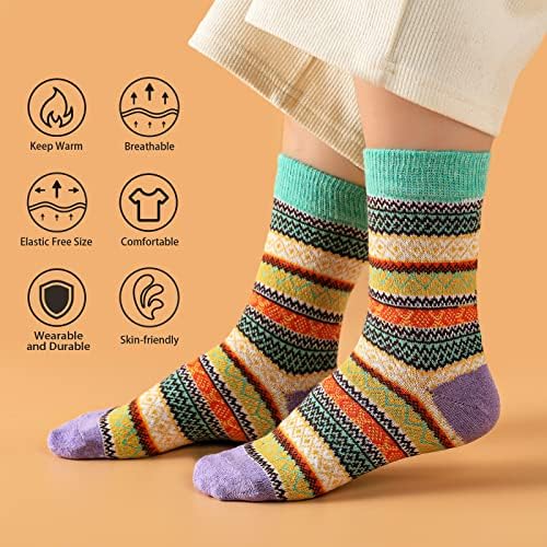 Колоти 5 пара волна чорапи за жени - женски волна чорапи зимски чорапи топло густа волна мека гроздобер случајна екипаж чорапи