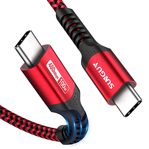 Sunguy 100W USB C до C кабел 1,5ft, плетенка USB 2.0 Type C до C кабел Брзо полнење и синхронизација Компатибилен со Galaxy S23 S22