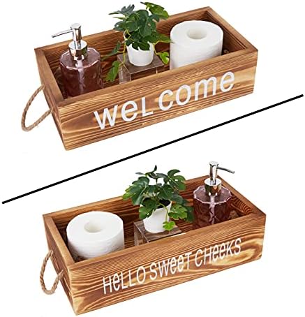 Кутија за декор за бања со симпатична кутија знак Фарма куќа рустикална гајба од дрво, држач за тоалетна хартија, складирање на тоалетна