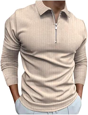 Xxbr поло маици за мажи, пролетен шарен долг ракав 1/4 патент кошула за вратот Тенок фит деловен случај на работа за работа за работа