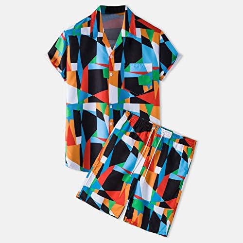 Менс Хавајски поставува панталони за ракави кратки 2 парчиња печатени летни шорцеви за летни шорцеви и маици за мажи и комплети