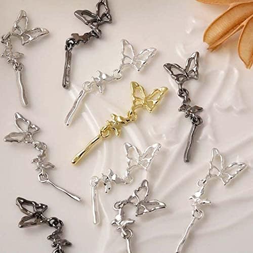 10 парчиња/постави корејски шупливи пеперутки нокти уметност ригистони злато легура за нокти украси за украси за приврзоци за накит маникир