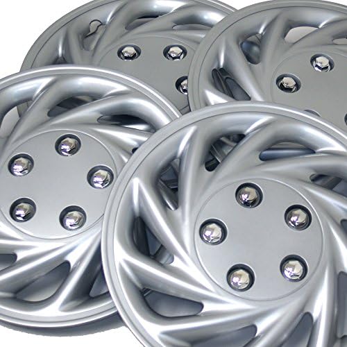 TuningPros WC3-15-868-S-Пакет од 4 Hubcaps-15-инчи во стилот на метални типови на метални сребрени тркала за центри за центри