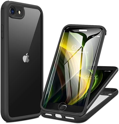 Miracase iPhone SE 2020 Случај 2022/Iphone 8 Случај Полно Тело Со Вграден Стаклен Заштитник На Екранот, Солиден Јасен Тврд Капак Силиконски