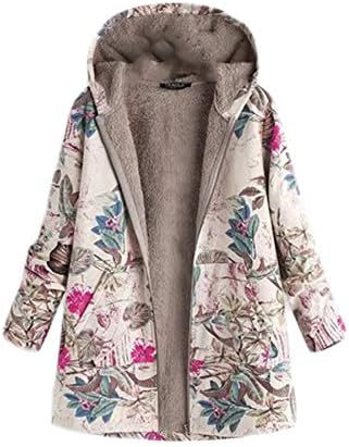 Andongnywell inments inmaken зимска топла надворешна облека цветни печатени јакна со качулка џебови гроздобер преголеми палта за надворешна облека