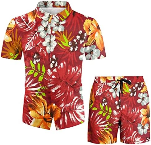 Облека со 2 парчиња облека за мажи плус големина гроздобер хавајски кошула и кратки комплети 3Д печатење на спортска облека на Хаваи