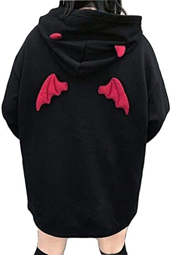 Женски ѓаволски крилја црвен рог џемпер со долги ракави качулки со качулка врвови