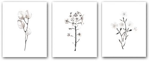 Црно -бело минималистички цветна wallидна уметност печатење, апстрактни растенија печатење wallид декор, плака за платно уметнички