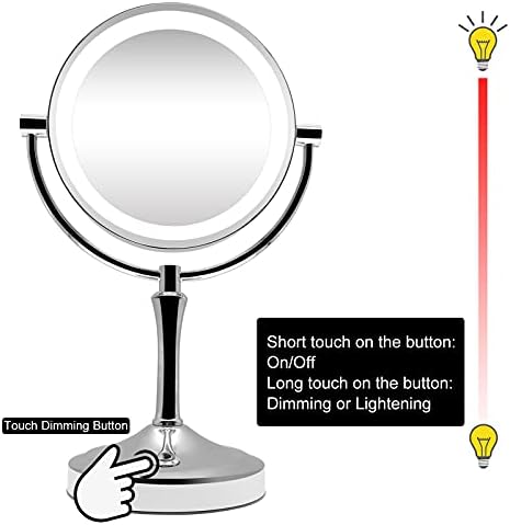 Огледало ЗА ШМИНКА ПРЕДВОДЕНА ОД ШАХЈН-10х Лупа, Огледало За Суета Со Светла, 7 Двострано Осветлено Огледало За Шминка За Суета