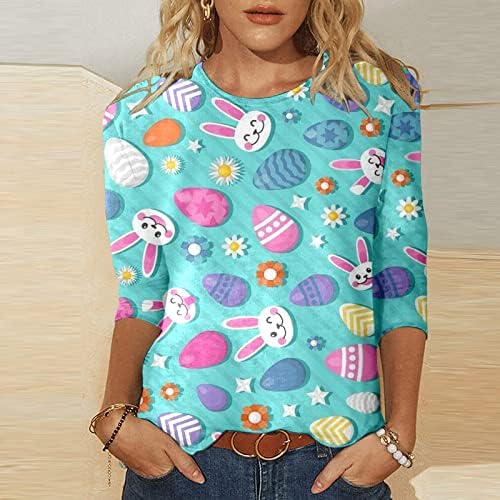 Велигденски Кошули За Жени Слатки Блузи За Печатење 2023 Мода 3/4 Ракави Графички Маици За Вратот На Екипажот Жени Секојдневни Кошули