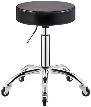 Прилагодлива столица на тркалото ， столици за гитара со бело синтетичко кожено седиште ， прилагодлива висина 45-55 см ， Поддржана