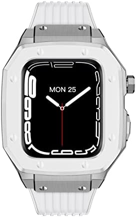 CNHKAU За Apple Watch Band Серија 8 45mm Човек Легура Часовник Случај 44mm 42mm луксузни Метал Гума Нерѓосувачки Челик Види Додатоци