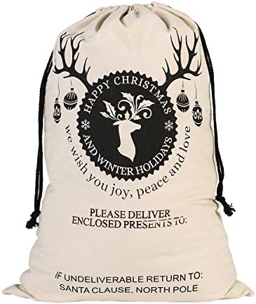 Памук Санта вреќи големи платно Персонализирани торби за Божиќни подароци Хесијан Бурлап порибување 27 x 19 инчи
