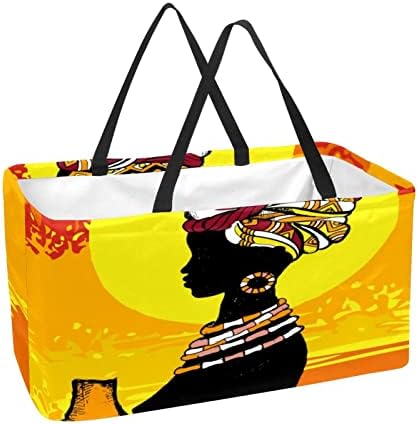 Кошар за еднократно шопинг, африканска жена, преносна виткање пикник намирници, торбички за перачки, торба за торбичка за купување тота