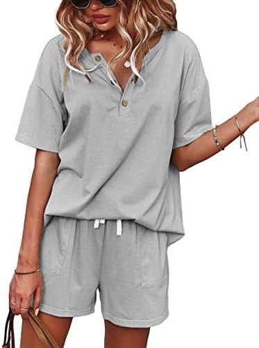 BZB Womens 2 PIECE Shoft Sweets Sweats Setts V-Neck Pullover и Shorts Solid Color Tracks