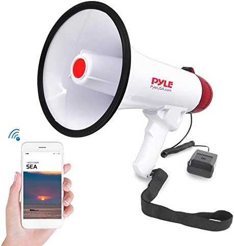 Преносен мегафонски звучник на Pyle Bluetooth - Bullhorn со жичен микрофон, Siren Alarm, MP3/USB/SD читатели - Совршен за навивање, фудбал, деца, активности на отворено