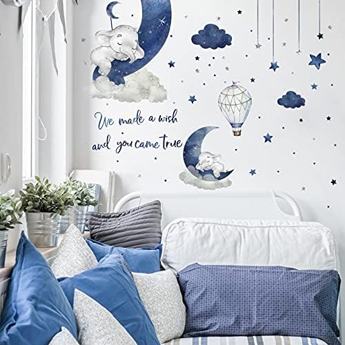 ЈОВККИ Акварел сина сива боја за спиење на слонови wallидови, направивме желба на налепници на месечината starвездички облак, балон за балони