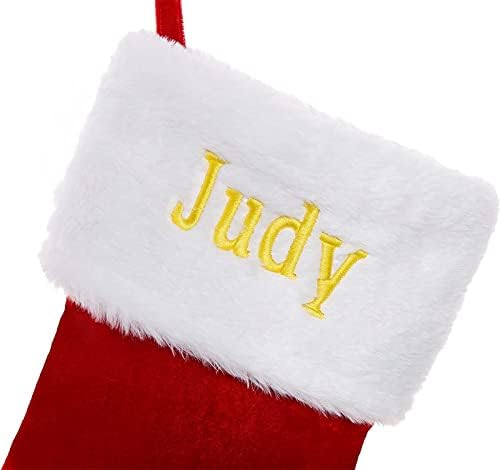 Qbomb Персонализирани Божиќни чорапи Обично извезено име Писмо црвени чорапи за Божиќ, Семејни Божиќни чорапи украси на празници