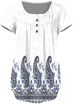Дами плус големина Туники со хеланки лето 1/4 копче нагоре плетенки на врвови со кратки ракави, обична лабава проточна маичка