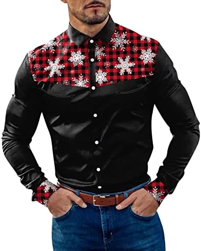 Есенски кошули на ZDDO за мажи, Colorblock Patchwork Snowflake карирал долги ракави Официјална класична деловна кошула за мажи работа