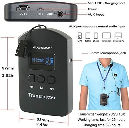 Exmax EXD-6688 2.4GHz Водич за безжични туристички водичи Опрема 9999 Канали за конференција за толкување на презентацијата Теренско патување
