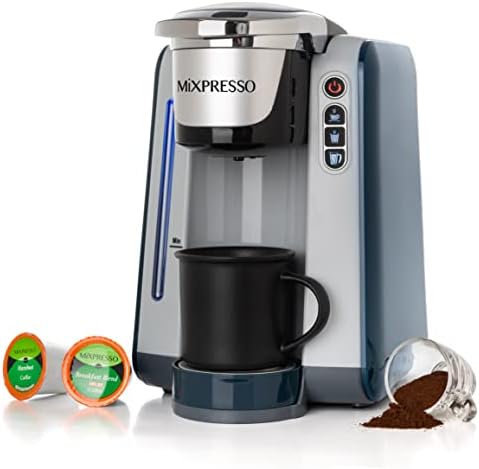 Mixpresso единечен сервис за кафе за кафе k-cup компатибилни и мелено кафе, единечен сервис за кафе-чаша со 4 големини на пијалаци, резервоар