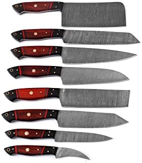 GladiatorsGuild G24rd- Професионални кујнски ножеви Обичајни изработени Дамаск челик 8 парчиња професионална алатка готвач кујнски нож поставен