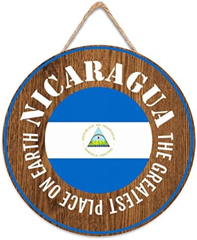 Wengbeauty Nicaragua Country Flag Round Wood wallид знак Никарагва од влезна врата Национално знаме сувенир Подарок подарок wallид уметност декор Дрво Плакета Декоративно дрво знак 12x12 ин
