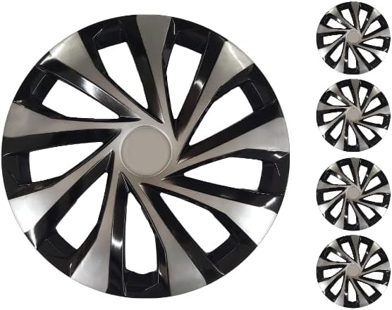 Копри сет од покривка од 4 тркала од 15 инчи сребрени -Black Hubcap Snap -on одговара на Audi