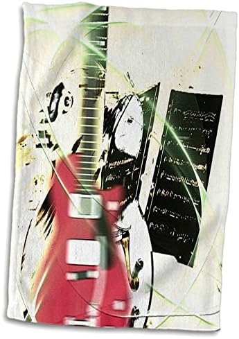 3drose Florene - Music II - Печатење на црвена апстрактна гитара со музичка книга - крпи