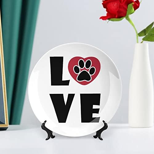 Love Paw Heart Ceramic Decorative Plate со приказ Стенд што виси прилагодена годишнина свадба празнични подароци за родители на двојки,