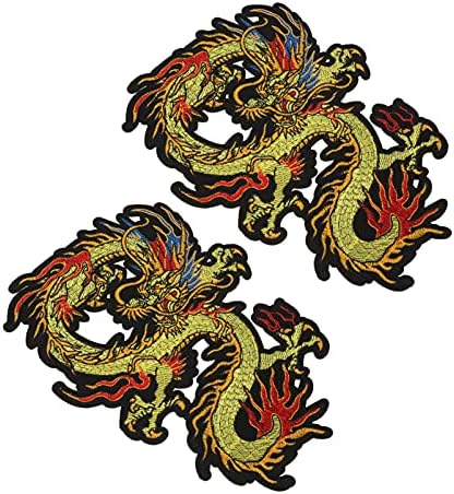 Заврши 2 парчиња змеј за вез за вез за вез за животни Апликација кинески змеј за шиење занаети занает железо на апликација за DIY јакни шапки