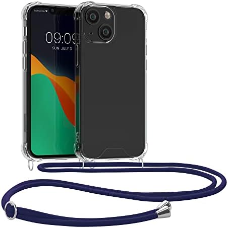 Cwmobile Crossbody Case компатибилен со Apple iPhone 13 Mini Case - Clear TPU телефонски покритие w/лента за кабел за ленти - транспарентен/сина