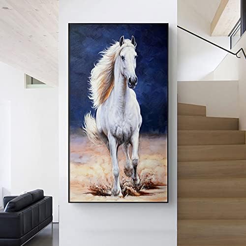 Instarry 5d Diamond сликарство со големи димензии бели коњски ригистони вкрстени бод украси за дневна соба 47.2x23,6 инчи