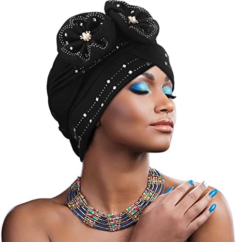 4 парчиња африкански турбански капи за жени Rhinestones Turbans Beanie Cap Цветни турбани искривени плетенка глава за женски девојки