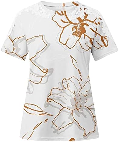 Женски блузи фустани чипка кошули со краток ракав, симпатична флорална печатена маици врвови лето лабава лебава лесна врвови маичка кошула
