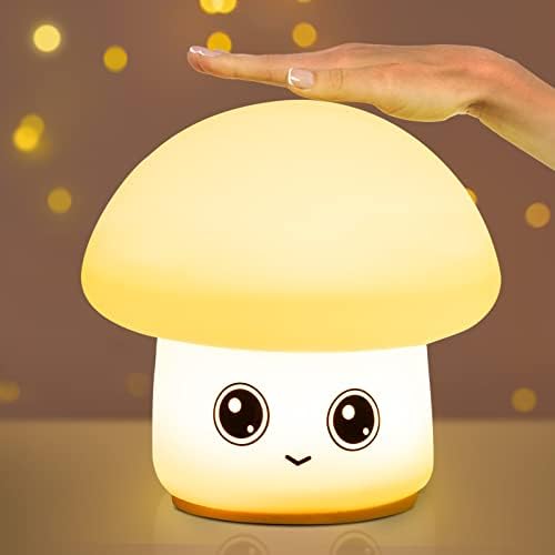 Angtuo печурка ноќна светлина за деца - симпатична ламба за печурки, 7 менување на бои, контрола на чешма, силиконски и батерии, USB -симпатична слатка ламба за деца спалн?