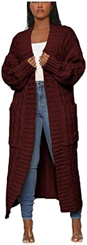 Базисин долги кардигани за жени со долг ракав кабел плетен копче надолу по миди долг џемпер отворен преден палто