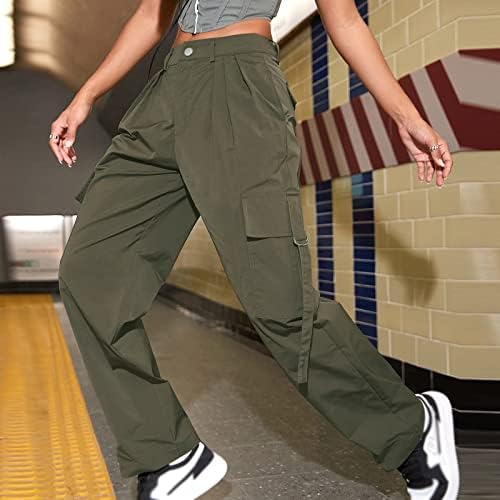 Широки панталони за карго за нозе за жени кои се обидоа да тренираат карго јога панталони со џебови Y2K високи половини, панталони
