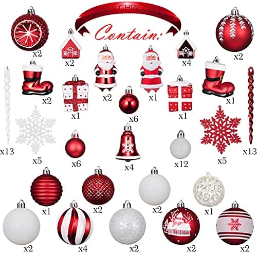 Декории за божиќни топка на Валери Маделин, декор, 100 -тина традиционална црвена и бела распрскувана распрскувана елка за елки за Божиќни