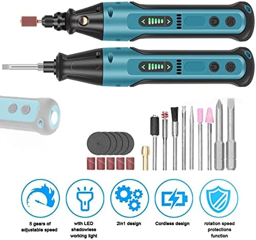 Безжична ротирачка алатка, USB полнење мини за ротирачки алатка, повеќенаменски сет за електрична мелница, 2000mAh рачен вежба за гравура