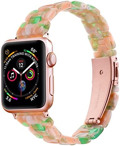 Sangaimei лесна модна смола Apple Watch Band со не'рѓосувачки челик, компатибилен јаболко, 45мм 44мм 42мм 41мм 40мм 38мм замена iWatch