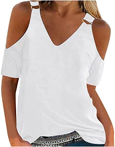 Женска кошула есен лето кратко ракав 2023 ладно рамо длабоко V вратот секси основен врвен маица за дами ug ug