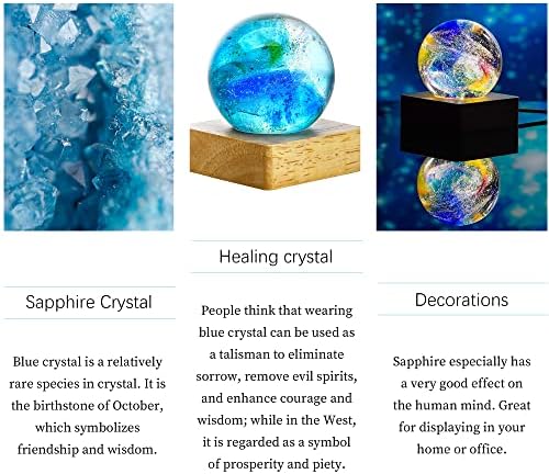 60мм природно сино кристално лекување сфера кварц со LED светлосна база кристална сфера за медитација Позитивна енергија за генератор на енергија ноќно светло декор